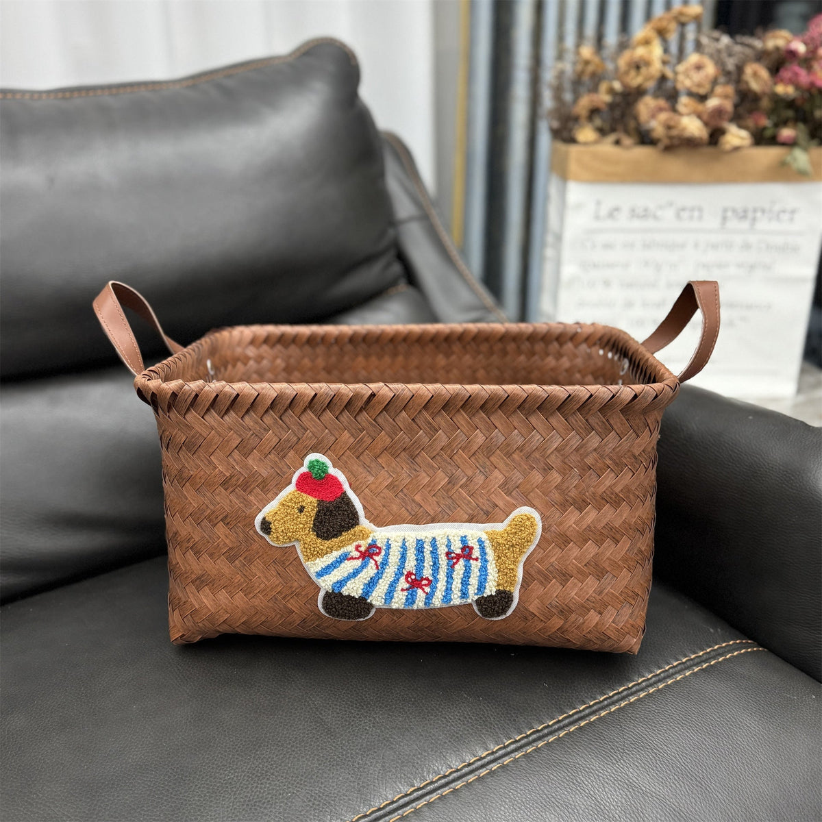 Woven Storage Basket Gray Red | High & Bury