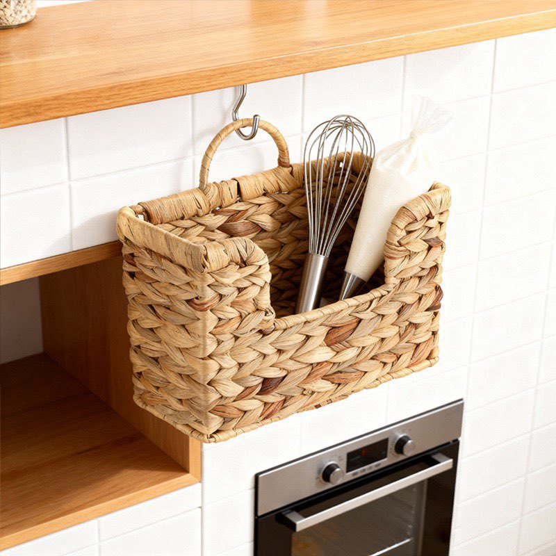 Woven Storage Basket with Handles 11.81 × 4.33 × 7.87 Inch | High & Bury
