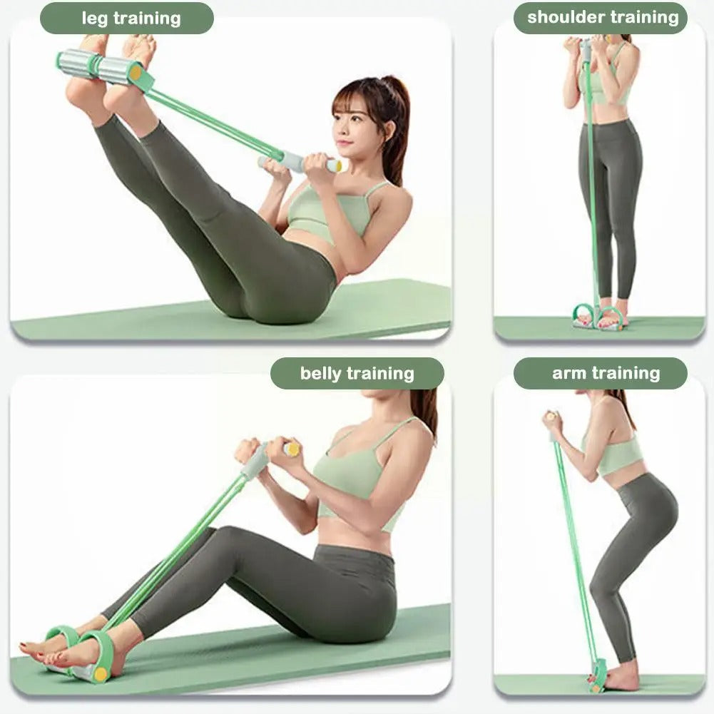 Yoga Resistance Band with 4 Tubes, NBR Foam Grips and Pedals, view 3